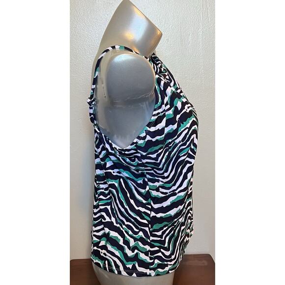 Island Escape Tankini Swimsuit Top Size 10 Green White Black Zebra Underwire NEW - Picture 3 of 9